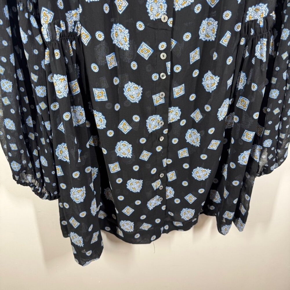 Free People Boho Turn Turn Sheer Mini Dress Size M Printed Festival Peasant - Picture 8 of 15